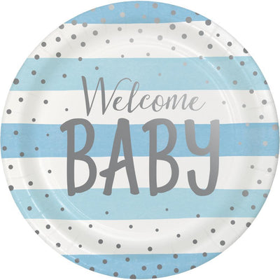 WELCOME BABY BLUE AND SILVER