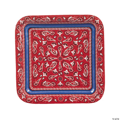 Red Bandana Square Dinner Paper Plates 8 ct.