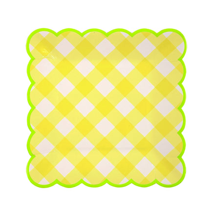 Yellow Gingham Dessert Plates 12 ct.