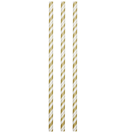 Gold and White Striped Paper Straws 24 ct.
