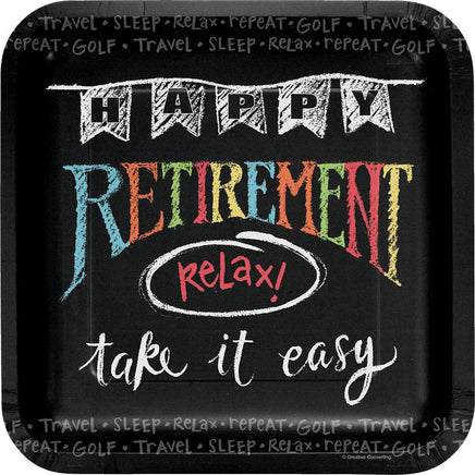 9 in. Chalk Retirement Square Paper Plates 8 ct