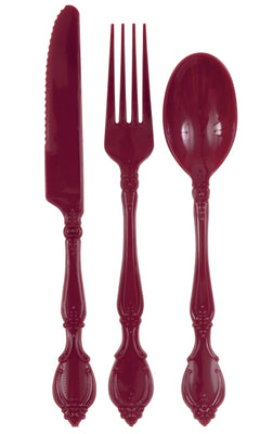 Maroon Ornate Assorted Plastic Cutlery  12pc