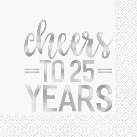 Silver Foil Cheers to 25 Years Luncheon Napkins 16ct - Foil Stamped