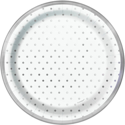 Elegant Silver Foil Dots Round 7" Dessert Plates 8ct - Foil Board