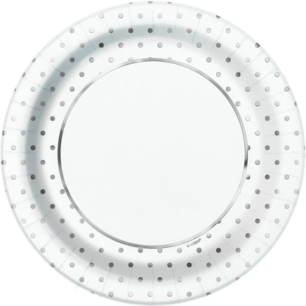 Elegant Silver Foil Dots Round 9" Dinner Plates 8ct - Foil Board