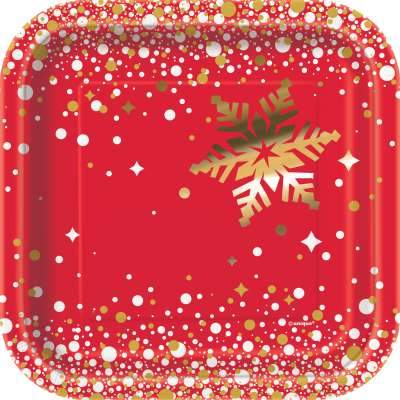 Gold Sparkle Christmas Square 7" Dessert Plates 8ct - Foil Board