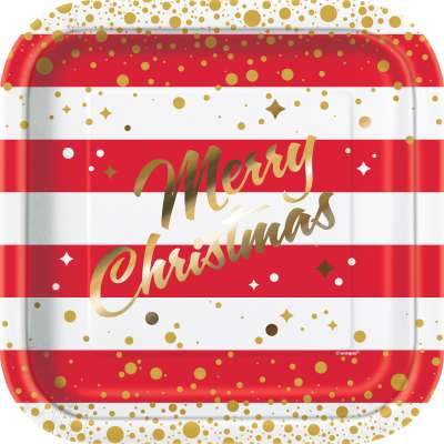 Gold Sparkle Christmas Square 9" Dinner Plates 8ct - Foil Board