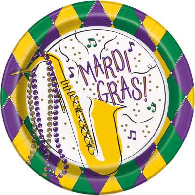 Jazzy Mardi Gras Round 7" Dessert Plates 8ct