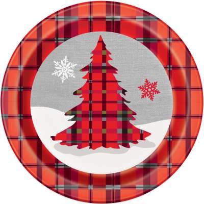 Rustic Plaid Christmas Round 9" Dinner Plates 8ct