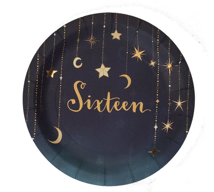 7 in. Sixteen Starry Night Foil Print Dessert Plate 8 ct.