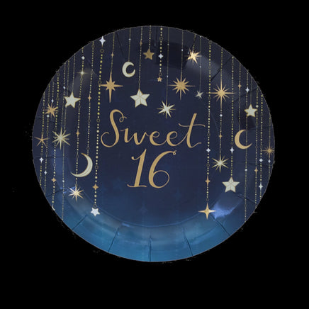9 in. Sweet 16 Starry Night Foil Print Luncheon Plate 8 ct.