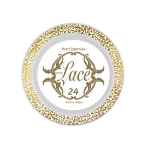 6.25" Lace Plate - White w/ Gold Edge 24 Ct.