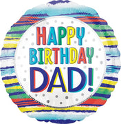 17" Happy Birthday Dad Painted Stripes Foil Balloon