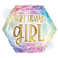 18" Opal Pastel Geo Birthday Girl Foil Balloon