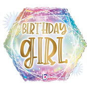 18" Opal Pastel Geo Birthday Girl Foil Balloon