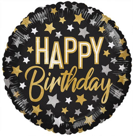 18" HAPPY BIRTHDAY SILVER & GOLD STARS FOIL BALLOON