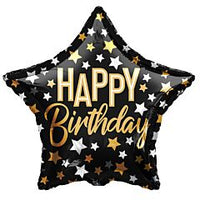 30" HAPPY BIRTHDAY SILVER & GOLD STARS FOIL BALLOON