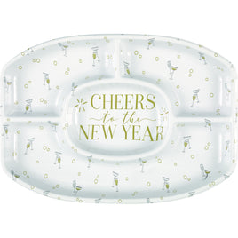 Toast to New Years Reusable Plastic Chip & Dip Platter