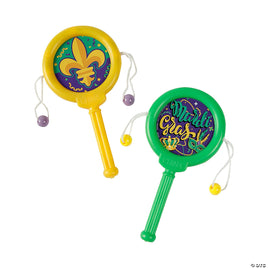 Mini Mardi Gras Green & Yellow Drum Noisemakers 12 ct.