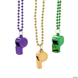 Metallic Mardi Gras Plastic Whistle & Bead Necklaces 24 ct.