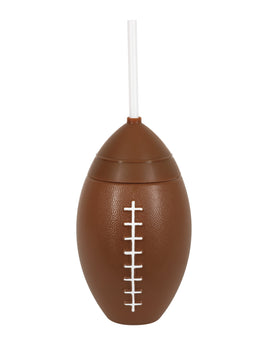 Football-Shaped 20oz Plastic Tumbler with Lid and Straw