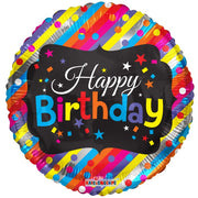 18" Bright  Birthday Stripes and Dots Foil Balloon
