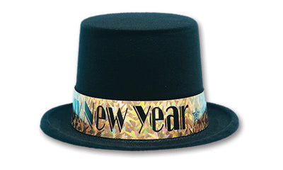 Black Velour Top Hat with Gold Prism Band