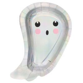 Adorable Iridescent Foil Stamping Halloween Ghost-Shaped 7.25" Plates  8 ct.