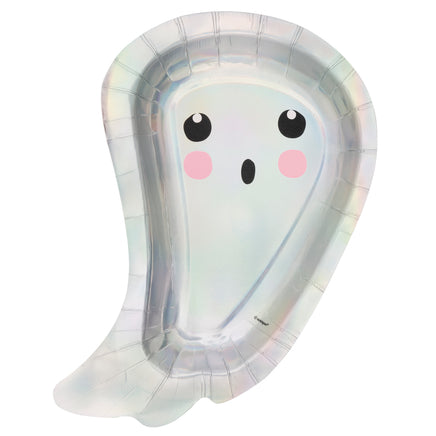 Adorable Iridescent Foil Stamping Halloween Ghost-Shaped 7.25" Plates  8 ct.