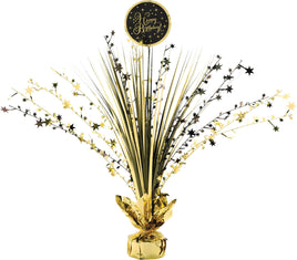Black & Gold "Happy Birthday" Metallic Tinsel  Spray Burst Centerpiece