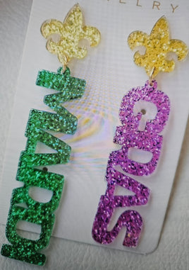 Acyrlic Mardi Gras Earrings