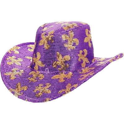 Purple Cowboy Hat with Gold Fleur De Lis
