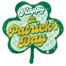 30" St. Pats Checkered Shamrock Foil Balloon