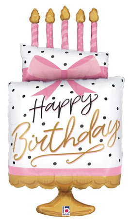 35" PINK BOW BIRTHDAY CAKE SHAPE FOIL BALLOON