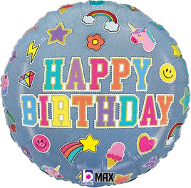 18" Birthday Denim Patches Foil Balloon