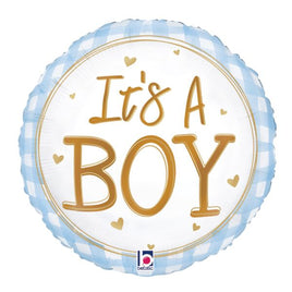 18" BABY BOY GINGHAM FOIL BALLOON