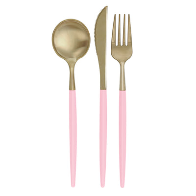 Metallic Gold/Lite Pink Plastic Cutlery