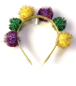 Tinsel Ball Pom-Pom Mardi Gras Headband