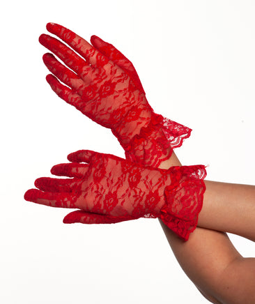 Lace Wrist Gloves Red