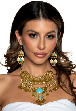 Egyptian Necklace & Earring Set-Gold
