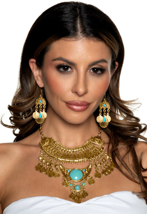 Egyptian Necklace & Earring Set-Gold
