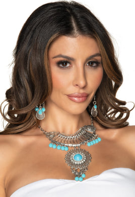 Turquoise & Silver Necklace & Earring Set