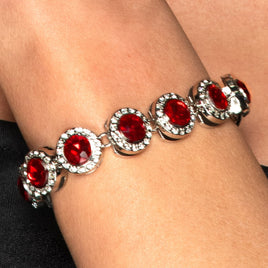 Jeweled Bracelet- Silver Red Stones