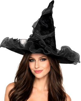 Black Witch Hat w/Chiffon Trim