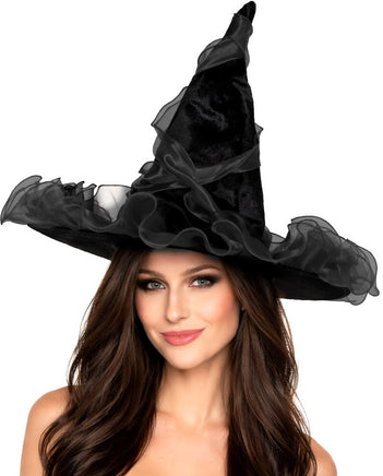 Black Witch Hat w/Chiffon Trim