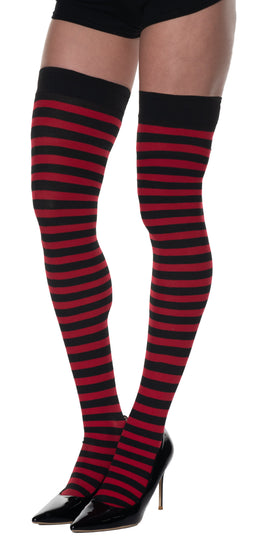 Thigh High Striped Stockings-Red/Black One Size