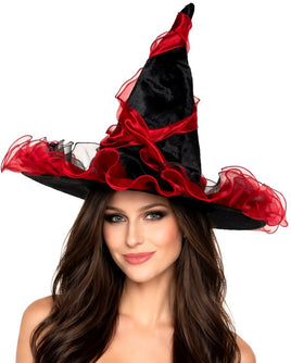 Black Witch Hat w/ Red Chiffon Trim