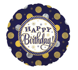 17" Birthday Navy & Gold Foil Balloon