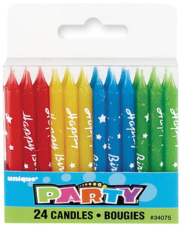 Happy Birthday Script Candles 2.5  24ct