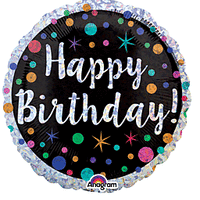 17" Polka Dot Happy Birthday Holographic